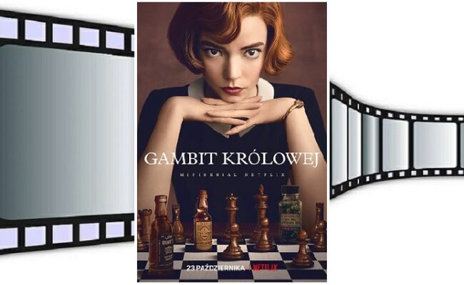 Gambit królowej - plakat na tle rolki filmu