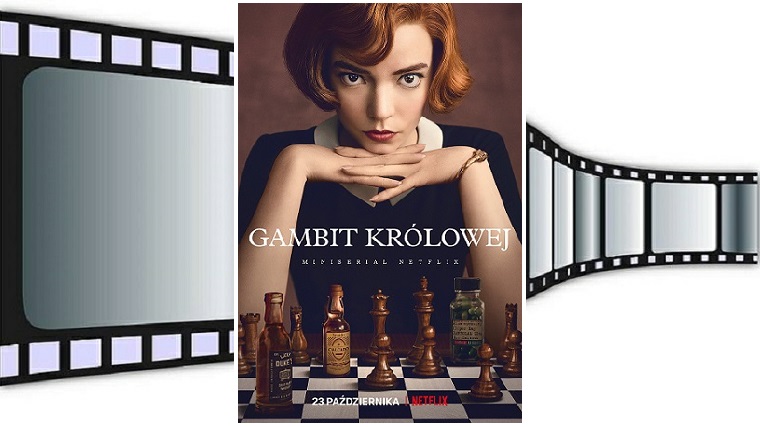 Gambit królowej - plakat na tle rolki filmu