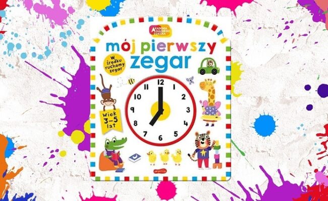 Mój pierwszy zegar - okładka, w tle kolorowe esy floresy